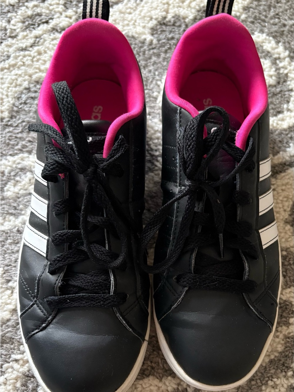adidas Women’s Black Sneakers with Pink Lining and White Stripes